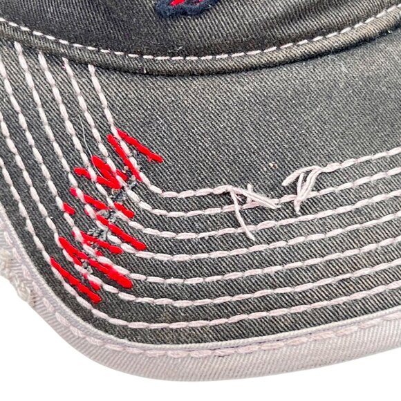 True Religion Distressed Hat Red Tibetan Buddha Guitar Embroidery Cap Strapback - Picture 3 of 16